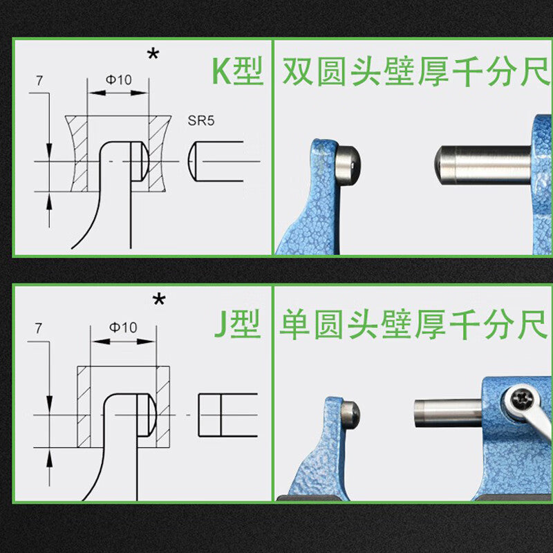 Northwest Qinghai Qingliang Electronic Digital Display Wall Thickness Micrometer, High Precision 0.001mm, Single Ball Head Micrometer, Ball Head/Round Head Micrometer, 230-61-140/J Type, Single Ball Head 0-25mm