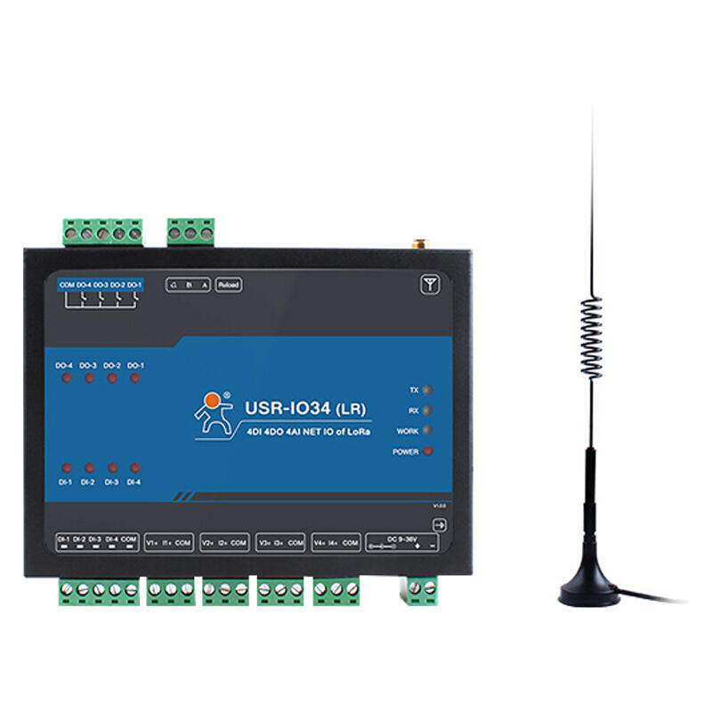 LonHand 4G network IO controller 4 input 4 output 4 analog remote/local control RS485 communication USR-IO34 LoRa version point-to-point networking