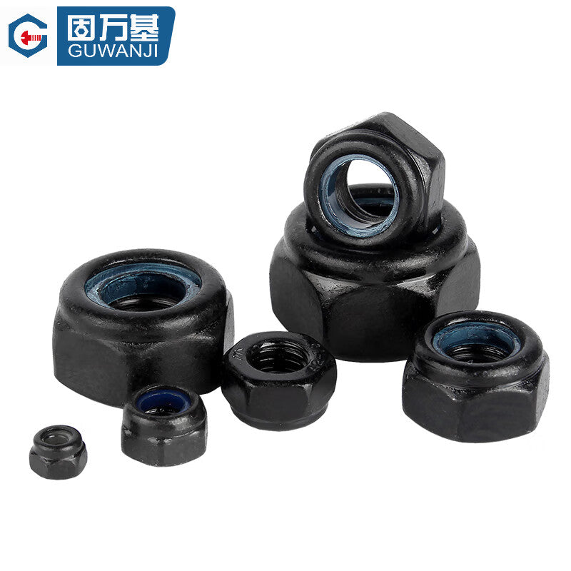 GUWANJI Non-metallic Insert Hexagonal Locking Nut Stainless Steel Anti-loosening Self-locking Nut M6 [100 pieces/pack] 304 Black Nylon