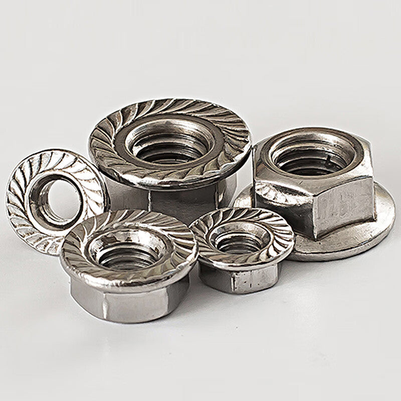 Jing Shi 304 Stainless Steel Hex Flange Nut, Hex Anti-slip with Washer, Anti-loosening Nut, M6 (10 pieces per pack)