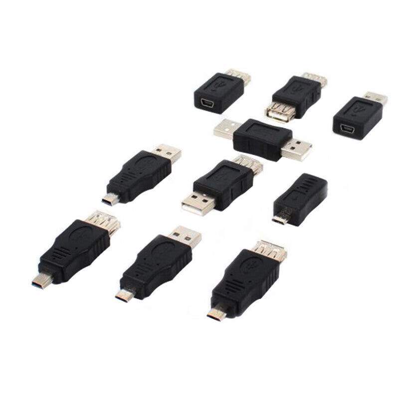 Langjiatuo USB 2.0 Adapter Heads, Male to Female, for Desktop Computers, USB Flash Drives, Keyboards, Mice, Android Micro to Mini 5P Phones, Semi-enclosed A Female to MINI Male (6 pieces)