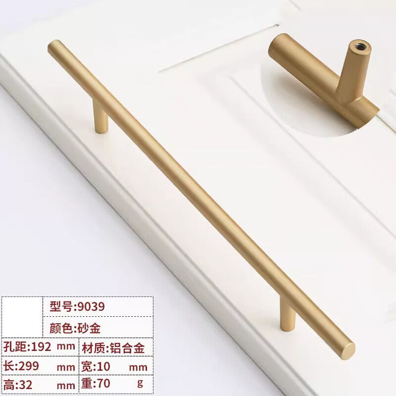 Shanhe Industrial Products Minimalist Wardrobe Door Handle, Nordic Style Cabinet Handle, Simple European Style Kitchen Cabinet Drawer Handle, Sand Gold 9039-192 Hole Spacing, 1 Piece