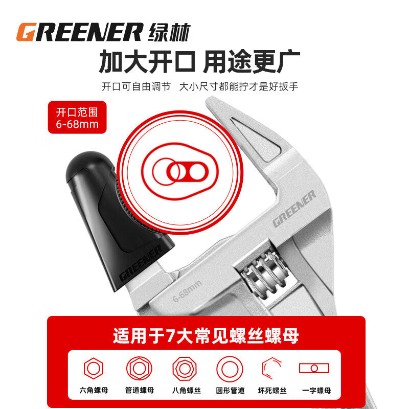 Greener Adjustable Bathroom Wrench Universal Large Opening Short Handle Multi-Function Wrench