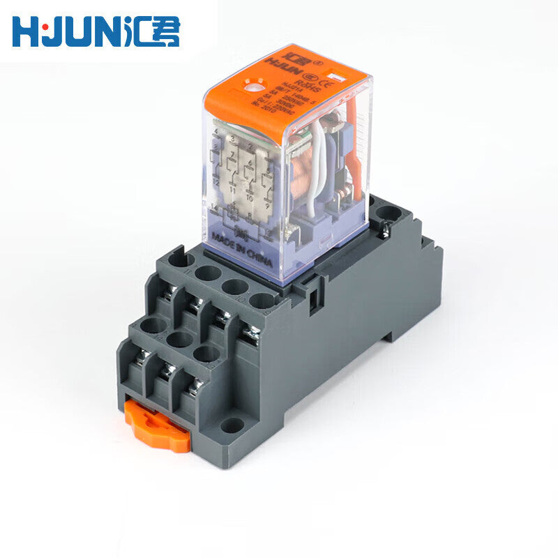 Huijun Intermediate Electromagnetic Relay, DC 12V/24V/AC 220V Relay with Base, 8-pin/14-pin, Small 14-pin Relay, Standard Type, DC24V with Base
