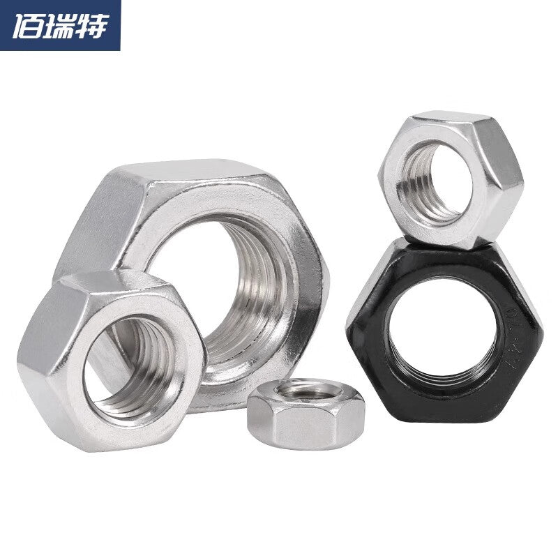 Bairuite 304/316 Stainless Steel Nuts and Screws Collection: Hexagonal Nuts, Fine Thread Nuts, M10 [10pcs] (Black 304) Coarse Thread