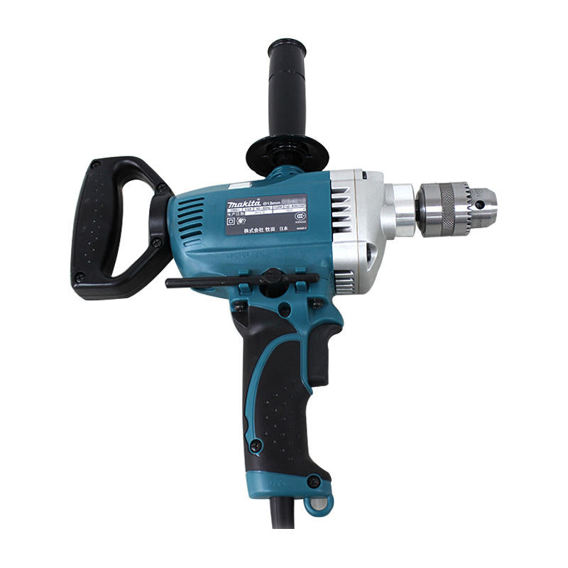 Makita electric drill, model DS4011, 750W, 13mm bit, 1/2 handle size. Compact and powerful for professional use.