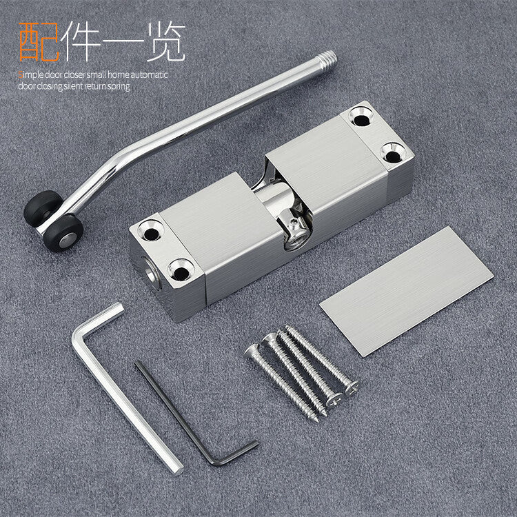 Thousand-speed wheel, no-drill, simple door closer, white round, zinc alloy.