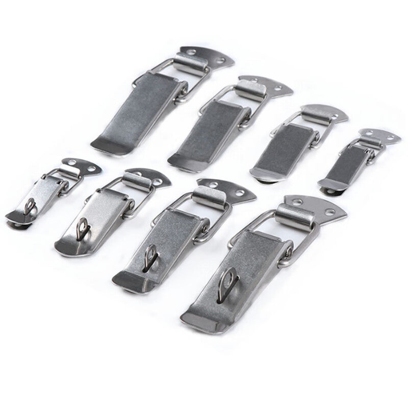 Deqi 304 Stainless Steel Duckbill Spring Hook and Loop Tool Box Lock, Wooden Box Metal Lock, Anti-theft Lock [Small Size] with Lock - Iron/Nickel Plated