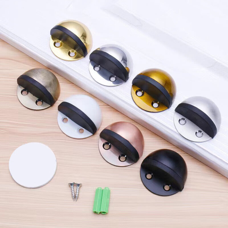 Shanglijin Stainless Steel Tortoise-Shaped Door Stop, Semi-Circular Anti-Collision Door Top, Drill-Free Door Stopper, Rubber Magnetic Door Stopper, Single-Hole Non-Magnetic Brushed Steel (with Rubber Screws)