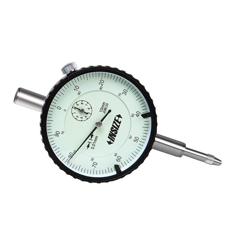 INSIZE dial indicator with lug cover, flat back cover, high precision 2308-10FAC, 10x0.01mm flat back cover.