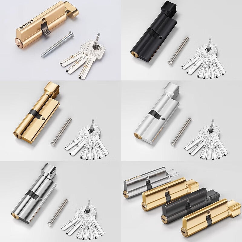 Pango Precision Lock Cylinder, Wooden Door Lock Body Accessories, Universal for Interior Doors, Round Button, Black Iron Key [Enlarged Rotary Knob]