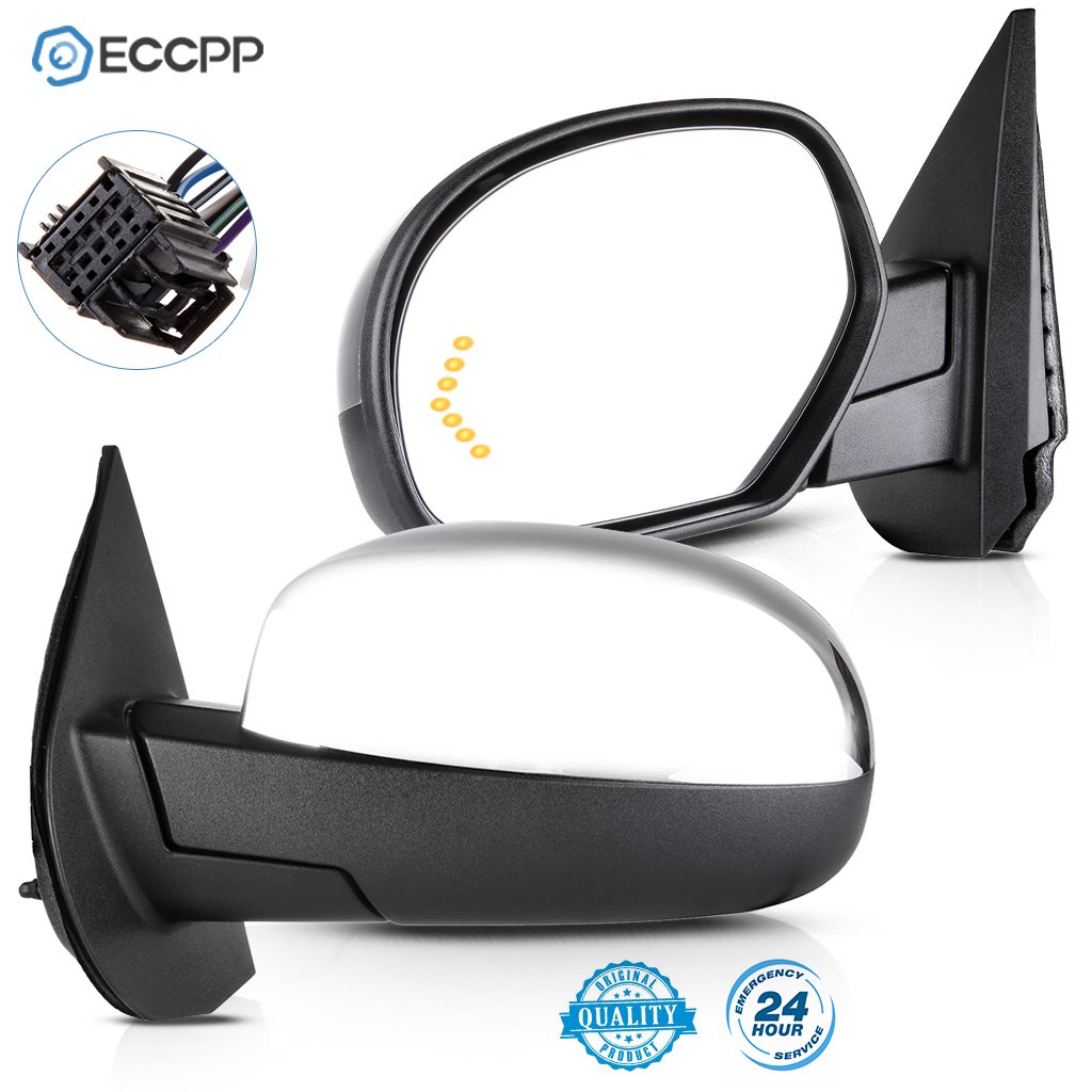 Pair Chrome Mirrors For 2007-2014 Chevy GMC Power Fold Heated Memory Signal