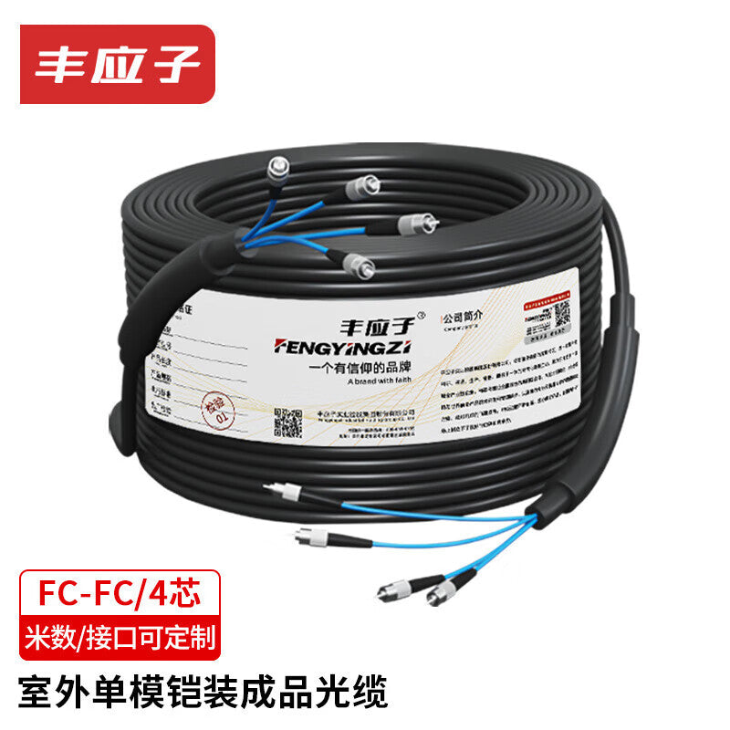Fengyingzi Outdoor Single-Mode Armored Optical Cable Finished Product, Optical Cable Patch Cord No Splicing Fiber Optic Cable Telecom Grade 4-Core FC-FC 4-Core 50m FYZ-Z25F