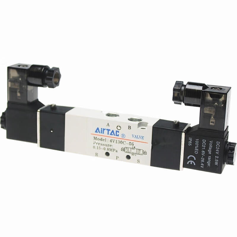 AirTAC internal pilot solenoid valve, 3-position 5-way center-sealed, double solenoid, DIN socket; 4V130C06B