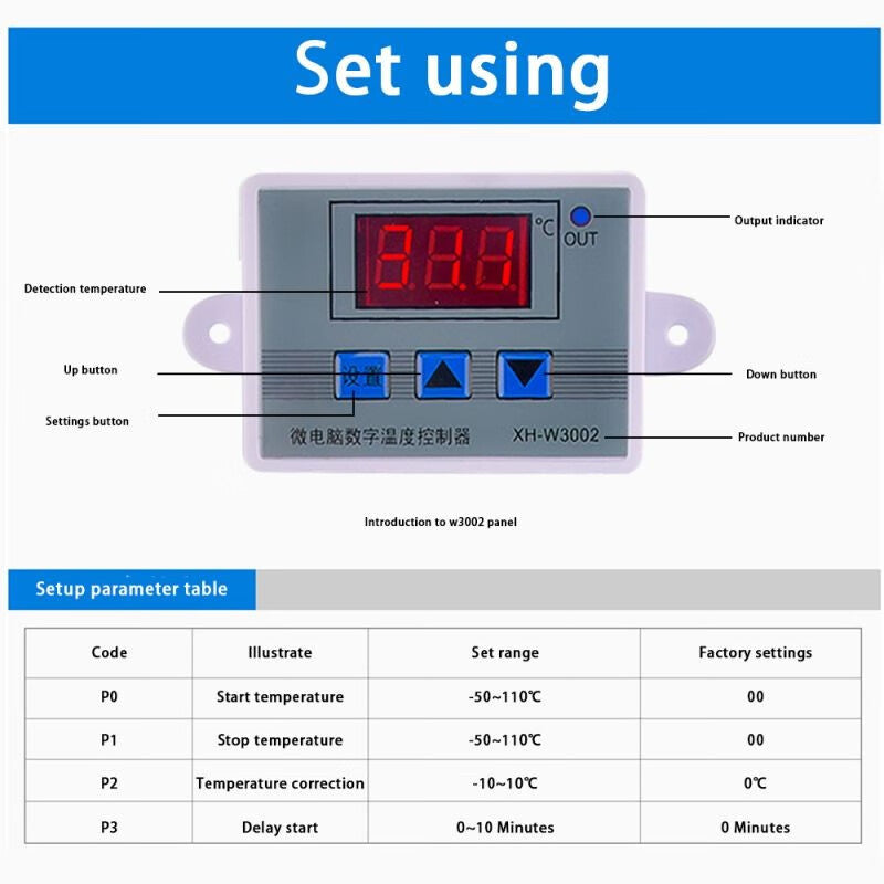 Ouhuayuan XH-W3002 Digital Temperature Controller, Direct Output, Gray XH Label, 220V