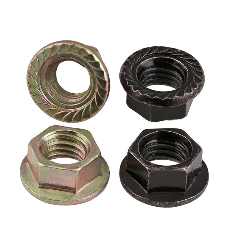 Jing Shi nuts, flange hexagonal nuts, toothed anti-loosening and anti-slip nuts, color zinc black screw caps, M5 (1000 pieces), color zinc
