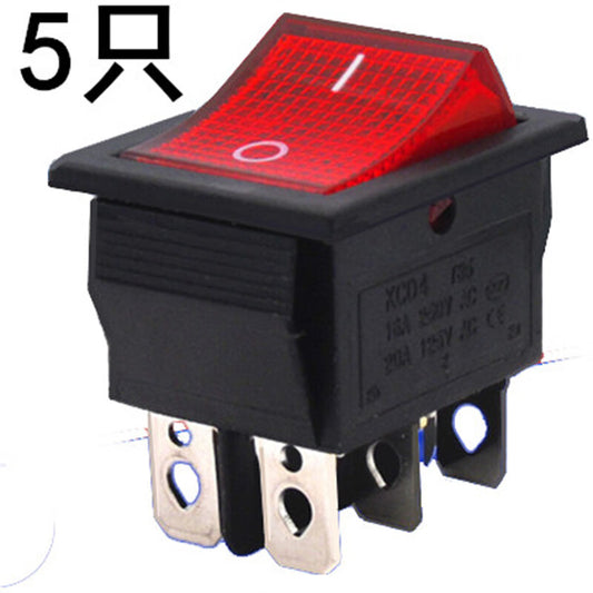 Baidate KCD4 rocker switch with power reset button and indicator light, 16A 250V, 25*31MM/6-pin, two positions, red with indicator light (5 pieces)