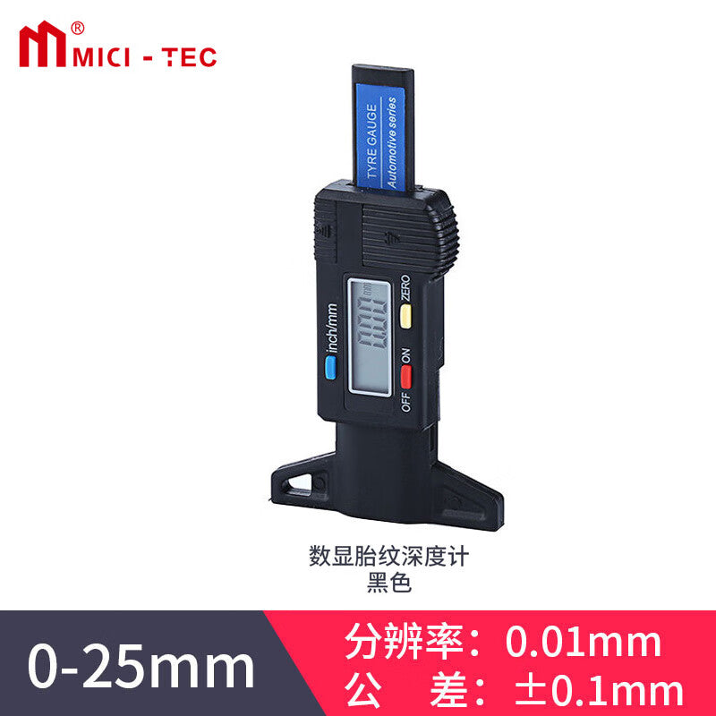 Mitz Digital Tire Tread Depth Gauge, 0-25mm, Metal Head, Miniature Depth Gauge, Tire Tread Gauge 0-25/0.01mm/Silver