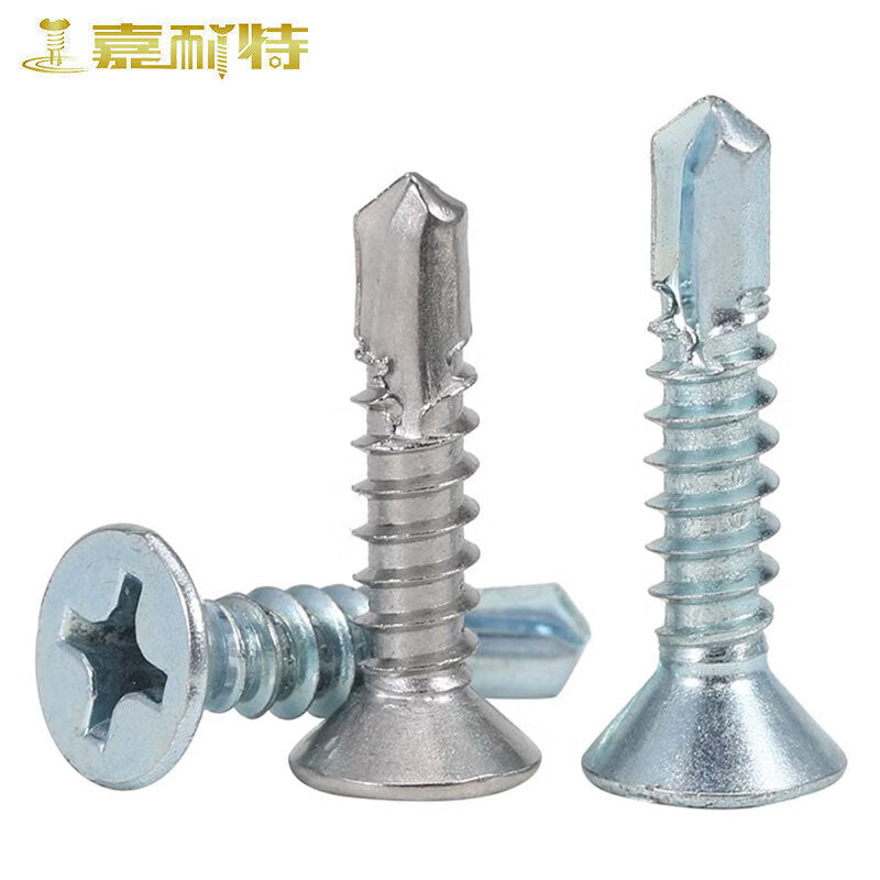 Genate 410 Stainless Steel Countersunk Drill Self-Drilling Screws, Phillips Head Screws, M2.9*19 (500 pieces) Blue Zinc