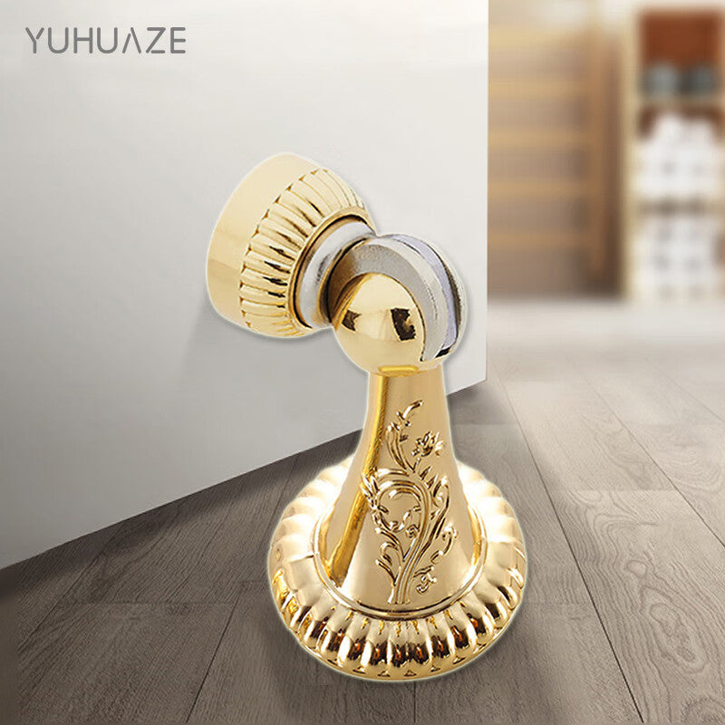 Yuhuaze Door Stopper, Strong Magnetic Stainless Steel Door Stopper, Anti-collision Door, Indoor Security Door, Floor Stopper, Extra Thick Anti-theft Floor Stopper with Carved Gold Design