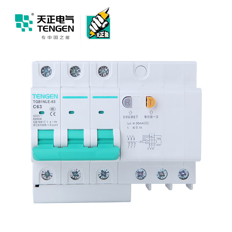 Tianzheng TGB1NLE-63 3P Miniature Leakage Circuit Breaker 63A