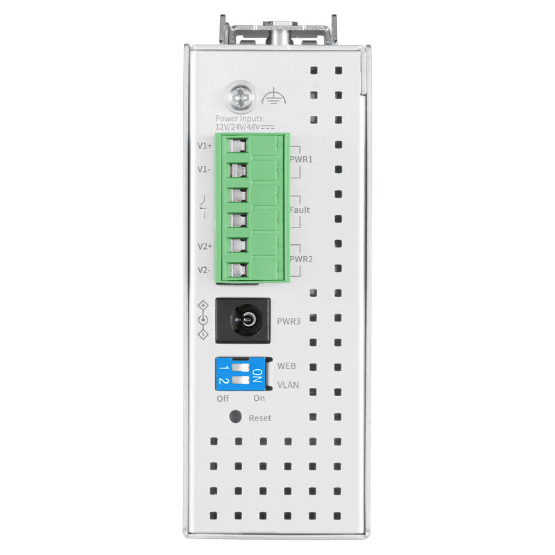 TP-Link industrial fiber optic transceiver; 4 1000/100/10Mbps adaptive RJ45 ports, 1 1000Mbps single-mode dual-fiber SC fiber port, industrial-grade operating temperature: -40℃~75℃