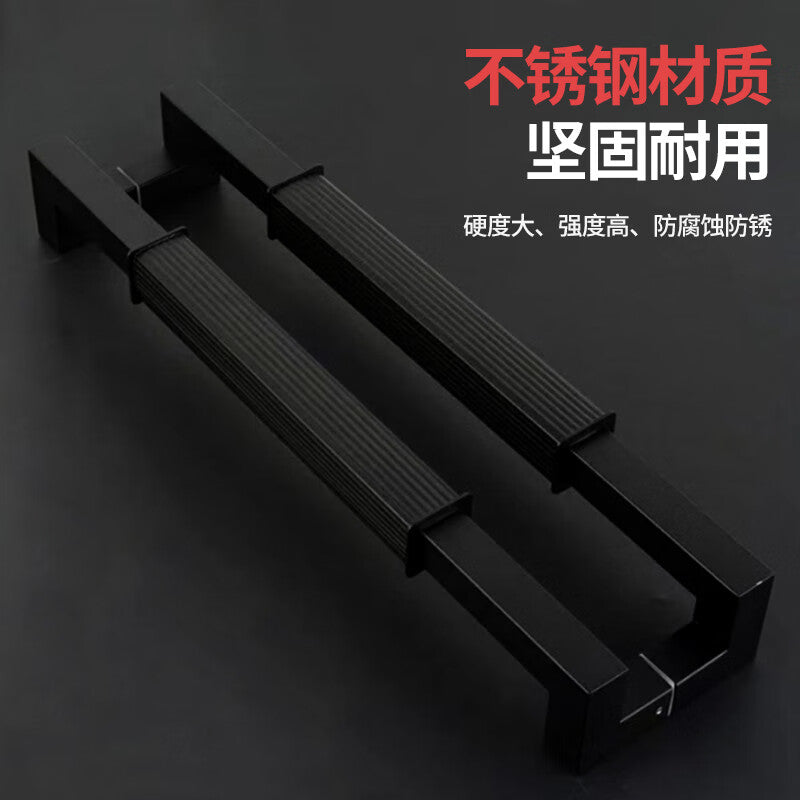 Deqi Glass Door Handle, Modern Minimalist Chinese Style, Straight Grain Square Tube Thickened Stainless Steel Handle, Fine Sand Black, Total Length 1800mm, Hole Spacing 1770mm