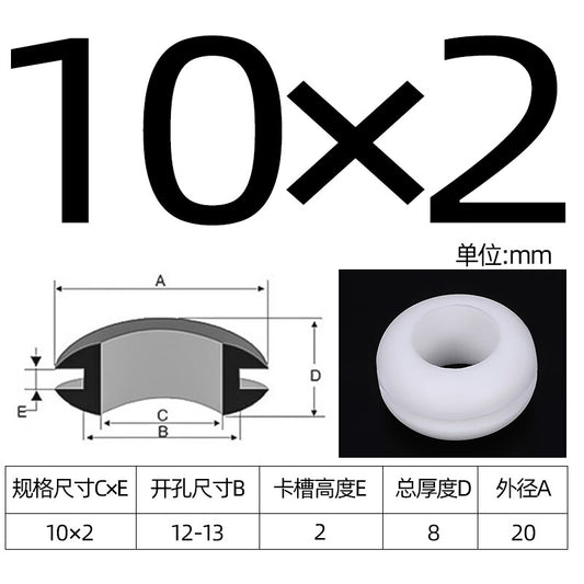 RenDian High Temperature Resistant Silicone Cable Protector, Double-Sided Wire Protector, Black Rubber Quick-Installation Cable Ring, Cable Sleeve, Coil, Inner Diameter 10mm * Slot 2mm (50 pieces), White