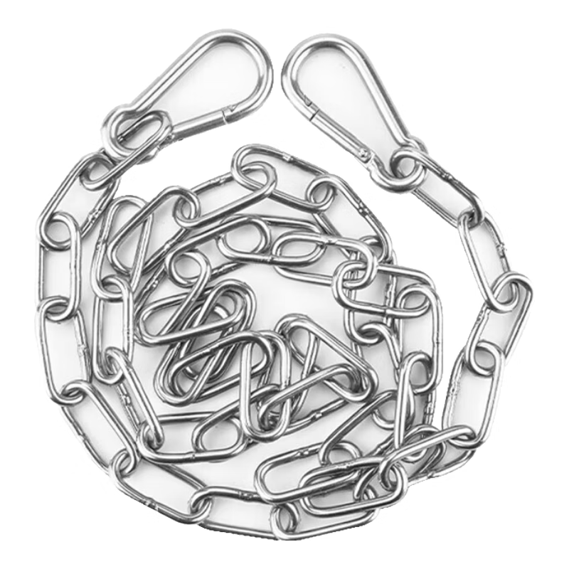 Hesdig [Jingcang Flash Delivery] 304 Stainless Steel Chain, Outdoor 3mm Thick Chain Rope, Long Ring Iron Chain Anchor Chain, Fence Chain, Lock Chain, Anti-theft Chain, 304 Chain 3m + 2 Spring Buckles JG-1902