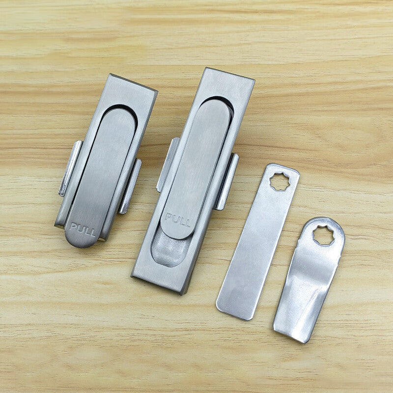 Deqi Electrical Cabinet and Distribution Box Door Handle Locks, Equipment Door Chassis and Cabinet Flat Locks, Industrial Property Cabinet Door Locks MS717-2 Stainless Steel (with Bending Blade)