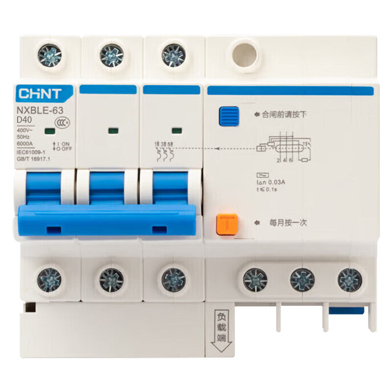 Chint NXBLE-63 D-Type Leakage Protection Circuit Breaker 30mA 3P