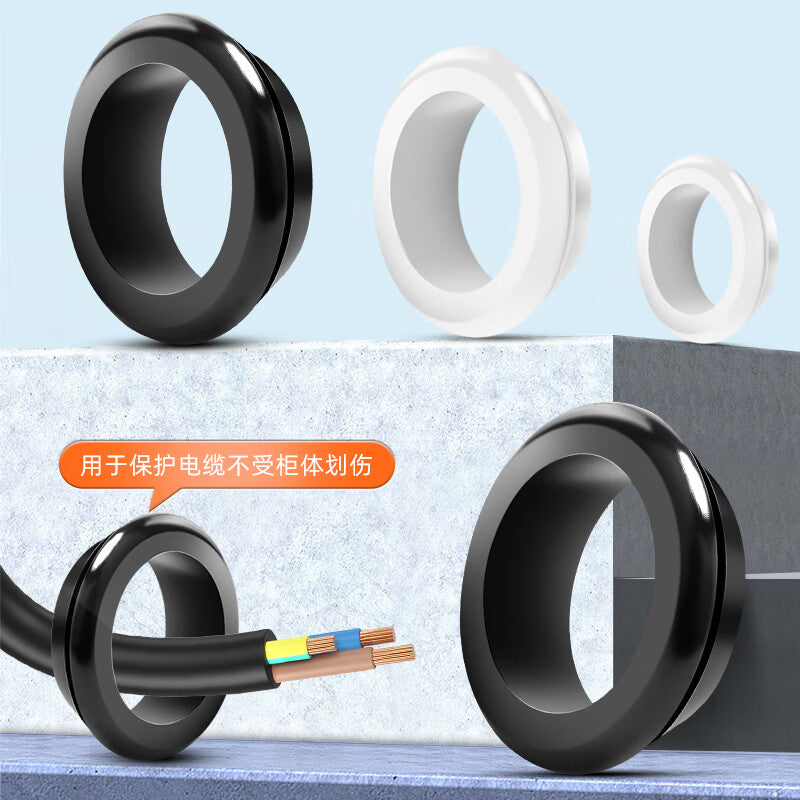 RenDian Quick-Install Single-Sided Cable Protector Rubber Single-Sided Cable Protector Ring for Distribution Boxes and Cabinets, Cable Sealing Ring, Φ8, 10 Holes (100pcs), Black