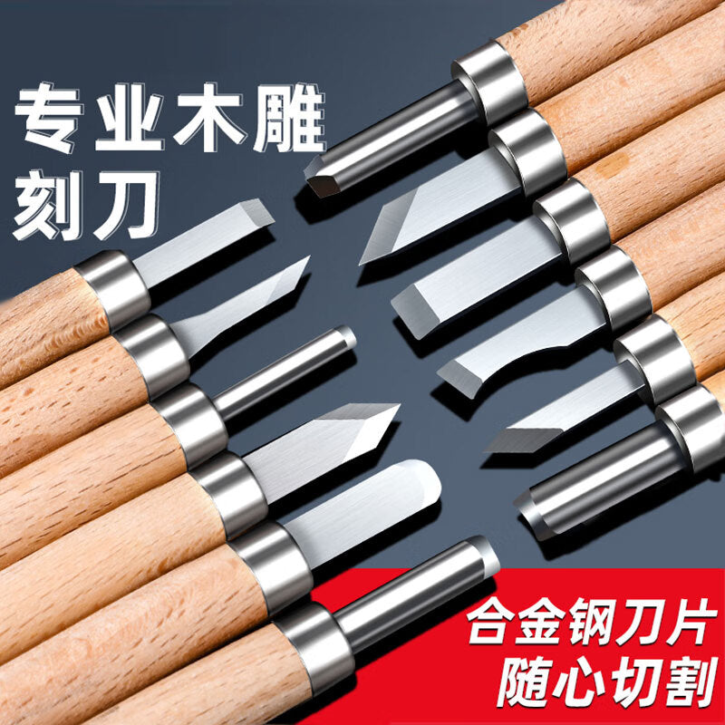 Dajujiang Carving Knife with Wooden Handle, Woodworking Tools, Carving Pen Knife, Woodworking Carving Knife Set, 12 Pieces