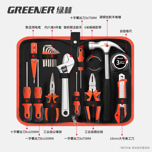 GREENER Household Tool Box 21-Piece Electrician Kit Multi-Function Repair Tool Set