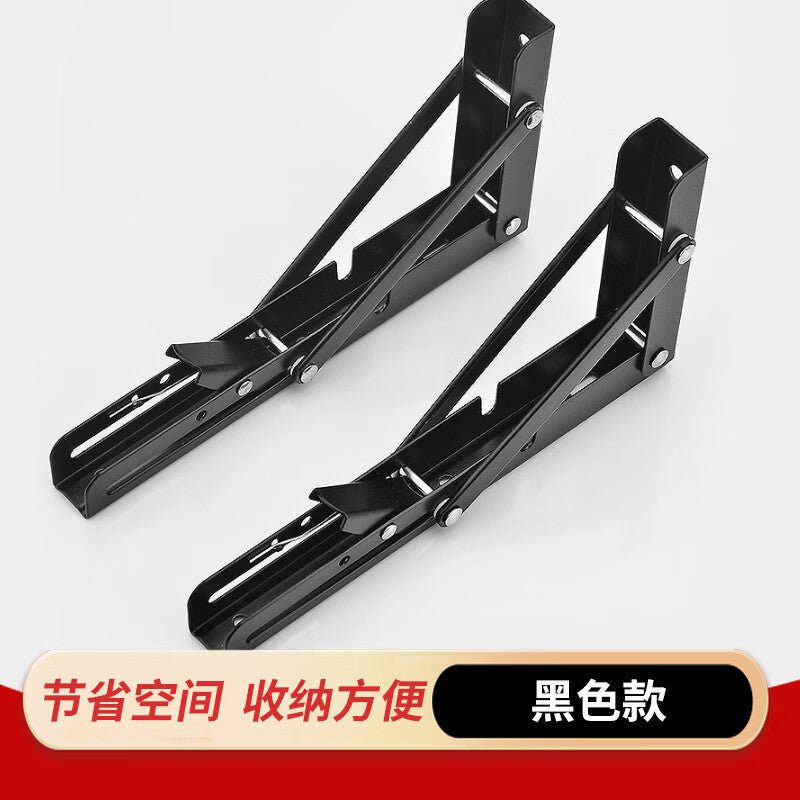 Deqi Stainless Steel Foldable Shelf Bracket, Triangular Storage Rack Bracket, Black, 10-inch (2 pieces)