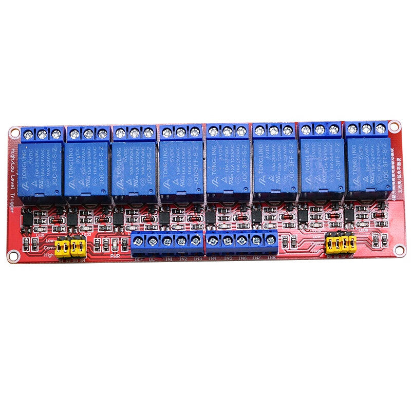 Stone Dropper Module with Optocoupler Relay, 8-channel relay, 5V operating voltage, 10A current withstand, adjustable trigger level.