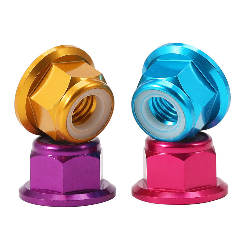 Bairuite Multi-Color Aluminum Alloy Flange Nuts with Nylon Rings, Self-Locking Nuts, Locking and Anti-Loosening Nuts M2 [5 Pieces] Orange