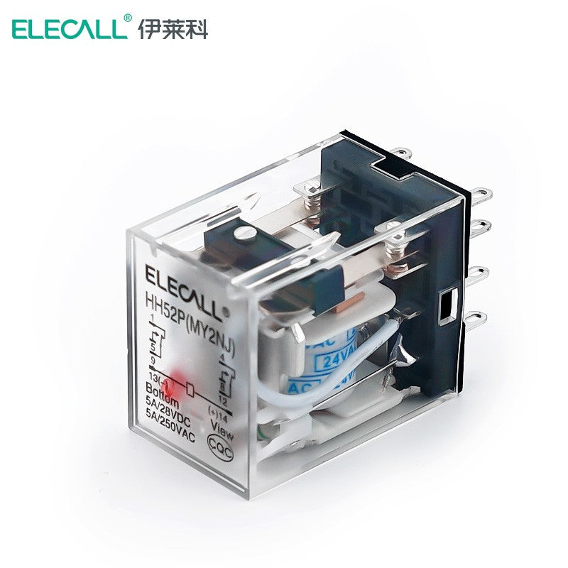 ELECALL HH52P small intermediate relay AC two open and two closed with light without base electromagnetic relay set 8 feet MY2NJ AC24V