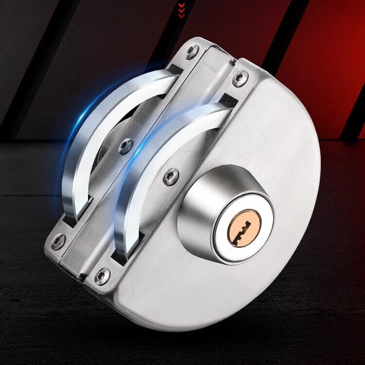 Chuke glass door lock, double door, no drilling required, glass lock, floor lock, shop sliding double door lock, frameless lock