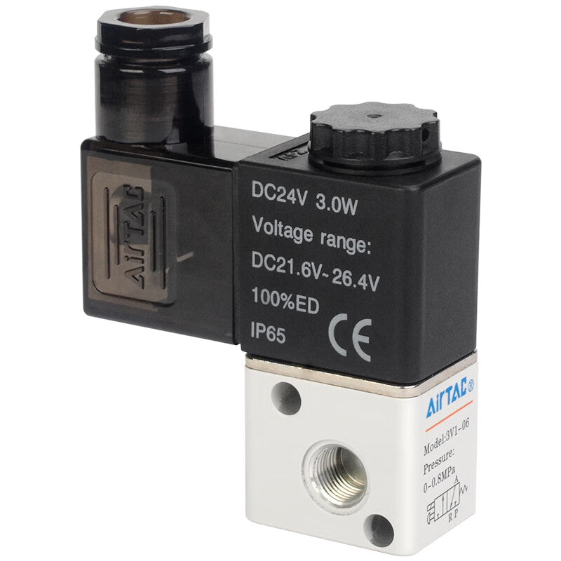 AirTAC 2-position 3-way normally closed, direct-acting solenoid valve, DIN socket type; 3V106B