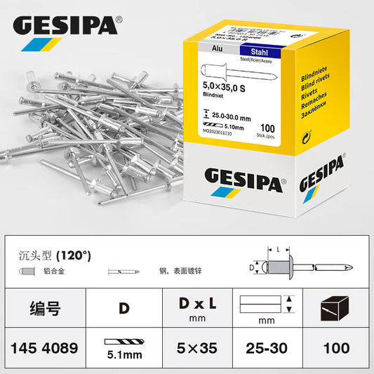 GESIPA 1454089 Standard Countersunk 120° Blind Rivet 5.0x35.0 S 100 pieces/box
