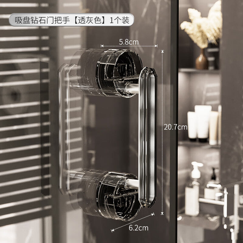 Wenxidi Glass Door Handle Suction Cup Door Handle Sliding Door No-Drill Self-Closing Bathroom Window Suction Cup Handle Transparent Gray