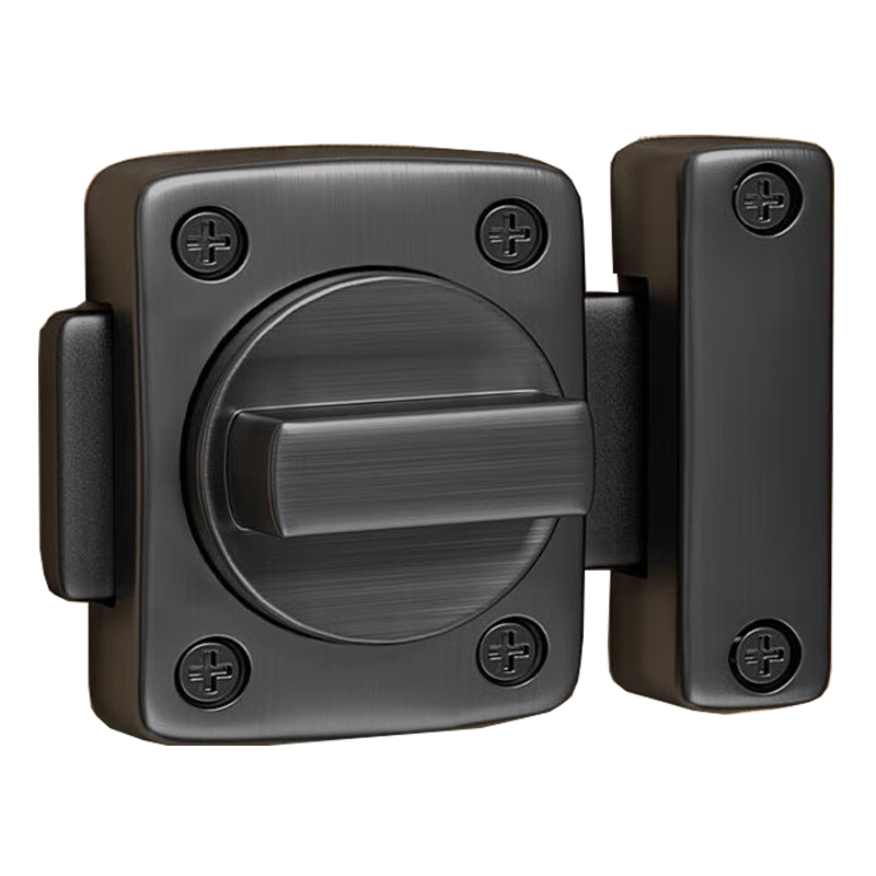 No-drill door bolt/latch for beginners, anti-theft bathroom/bedroom deadbolt, large black size.