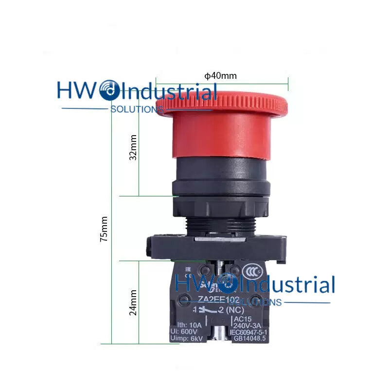 2PC XA2ES542 Red Emergency Stop Switch Rotation Reset 1NC Contact [3]