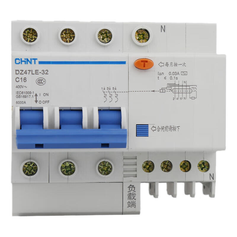Chint DZ47LE-32 3P+N C16 30mA Leakage Circuit Breaker