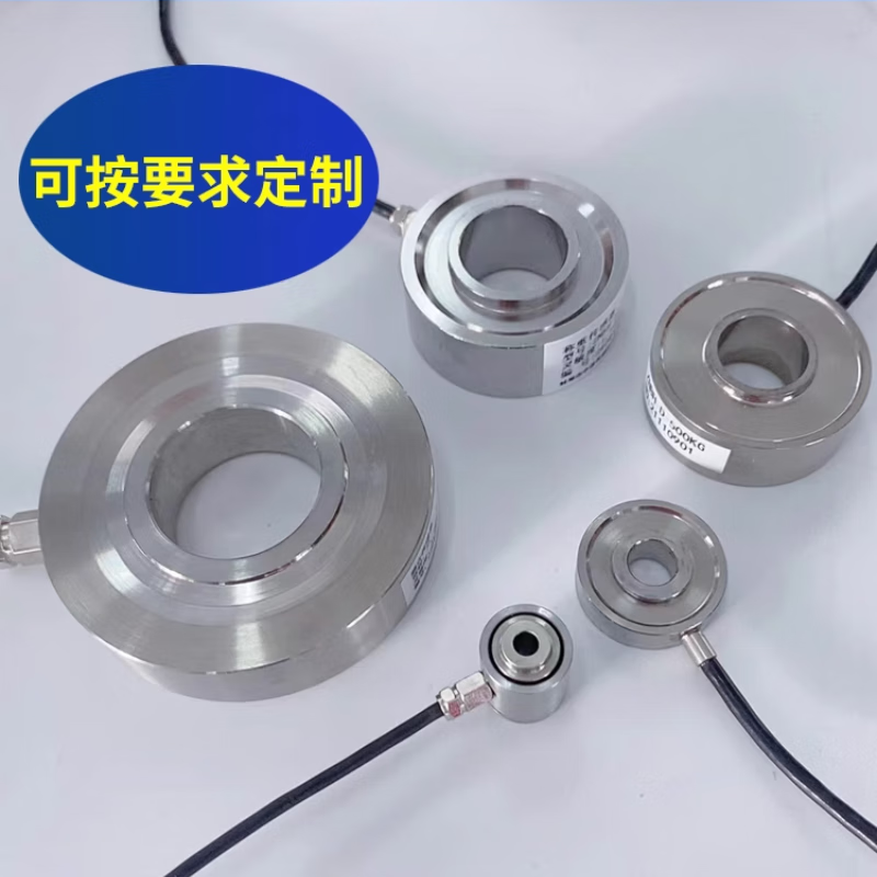 USAMR high-precision through-shaft hollow ring load cell with through-hole clamping force and force measuring bolt preload.