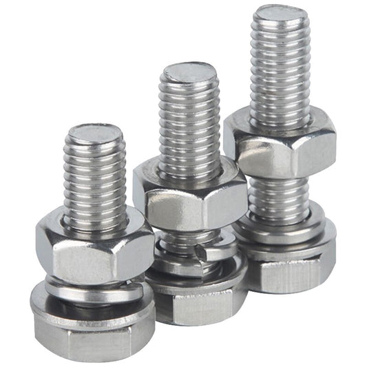 Juwei 304 Stainless Steel Hex Head Screws, Four-Piece Set, Combination Nuts, Flat Washers, Spring Washers DIN933 M4*20 (100 sets) JG1080-8