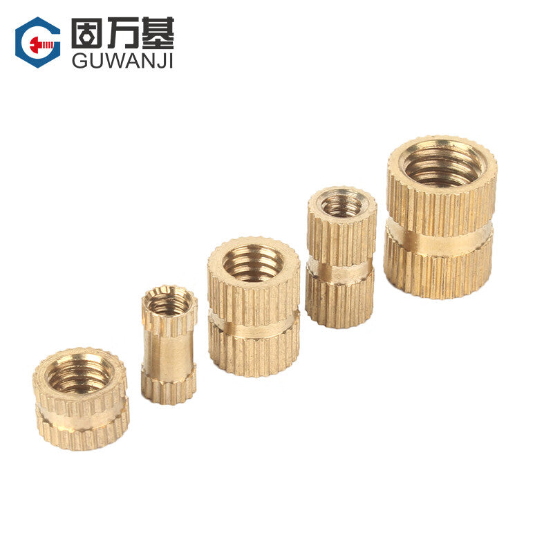 Guwanji Copper Knurled Double-Pass Cylindrical Nuts and Seals; Copper Injection Molded Embedded Parts M2, M3, M4, M5, M6, M8 Copper Inlays; National Standard Fastener Collection M4x5-5 [500 pieces]