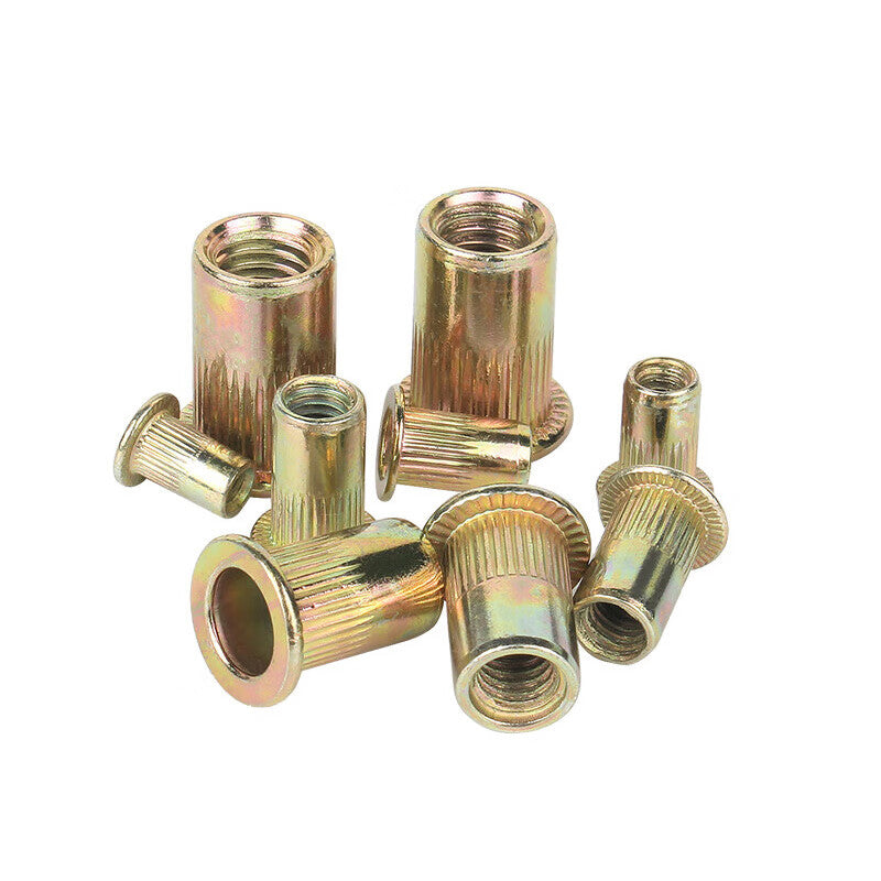 Steel Precast Products, Color Zinc Plated Flat Head Vertical Knit Rivet Nut, National Standard Quality Rivet Nut, Column Knit Rivet Nut, Vertical Knurled Rivet Nut, [Beijing Supply] M6 (100 pieces per pack)