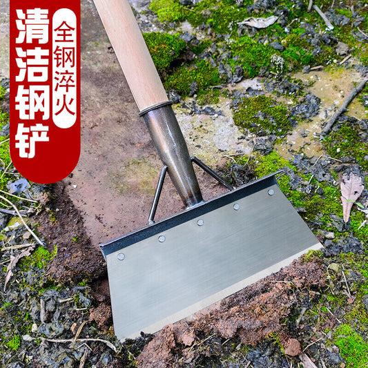 Sharp-handled wall scraper, a powerful tool for removing plaster, manure, snow, and ice; also used for scraping putty and removing mortar from floors.